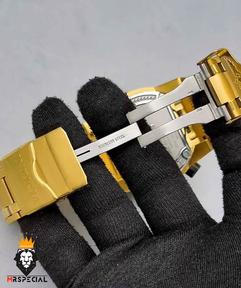 ساعت مچی مردانه اینویکتا زئوس دوزمانه کرنوگراف طلایی صفحه ابی 01034 INVICTA ZEUS