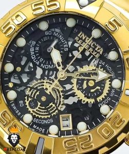 ساعت مچی مردانه اینویکتا سوباکو کرنوگراف طلایی صفحه مشکی INVICTA SUBAQUA 01662