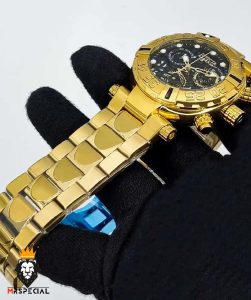 ساعت مچی مردانه اینویکتا سوباکو کرنوگراف طلایی صفحه مشکی INVICTA SUBAQUA 01662
