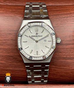 ساعت زنانه اودمار پیگه استیل قاب نگین صفحه سفید 2241 AUDEMARS PIGUET ROYAL
