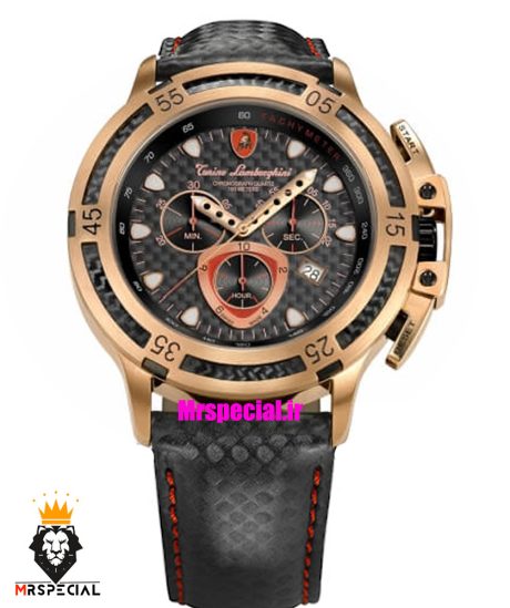 ساعت لامبورگینی مردانه کرنوگراف قاب رزگلد بند چرم صفحه مشکی 021289 Lamborghini