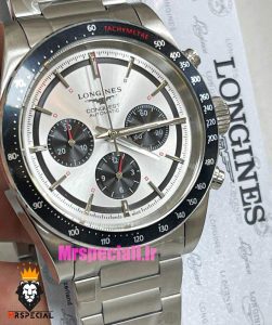 ساعت لونژین مردانه کرنوگراف استیل صفحه سفید LONGINES Conquest 021377 
