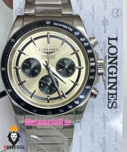 ساعت لونژین مردانه کرنوگراف استیل صفحه بژ LONGINES Conquest 021375 