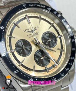 ساعت لونژین مردانه کرنوگراف استیل صفحه بژ LONGINES Conquest 021375 