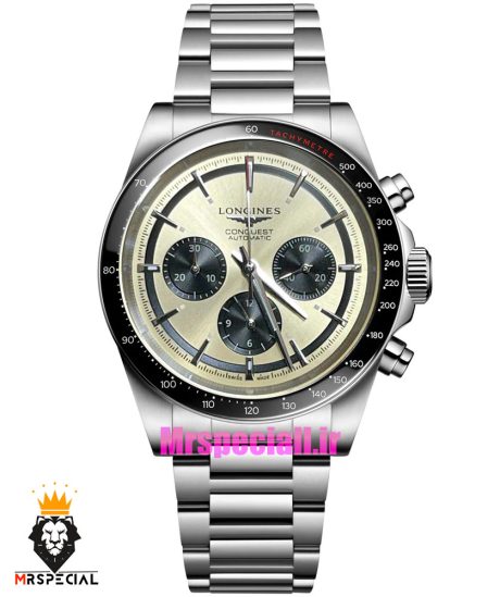 ساعت لونژین مردانه کرنوگراف استیل صفحه بژ LONGINES Conquest 021375