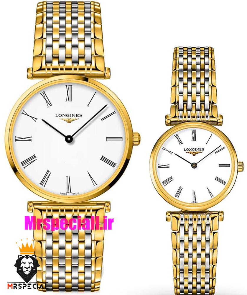 ساعت ست مردانه و زنانه لونژین دورنگ طلایی صفحه سفید LONGINES 021517