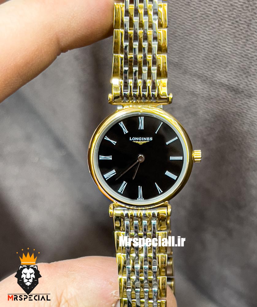 ساعت لونژین زنانه استیل دو رنگ طلایی صفحه مشکی LONGINES 021276