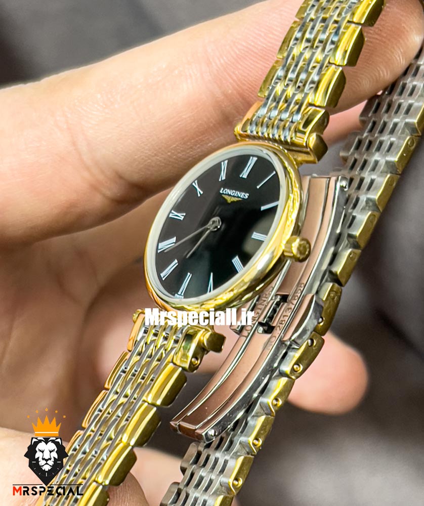 ساعت لونژین زنانه استیل دو رنگ طلایی صفحه مشکی LONGINES 021276