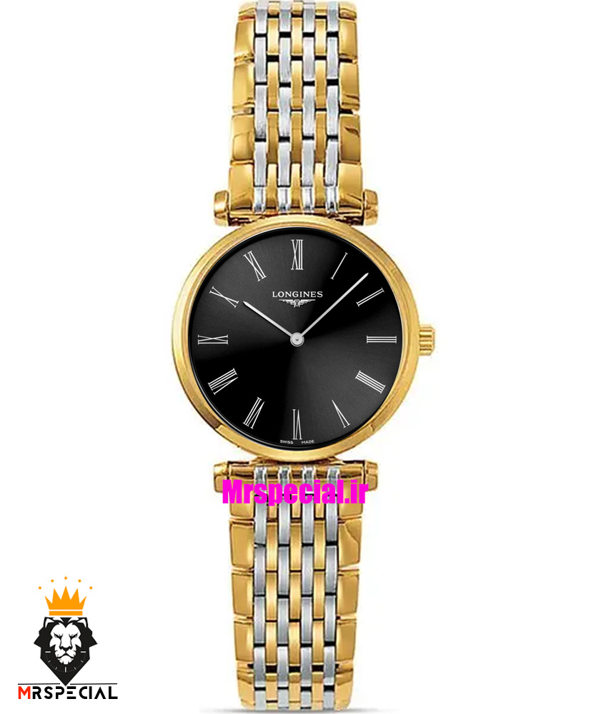 ساعت لونژین زنانه استیل دو رنگ طلایی صفحه مشکی LONGINES 021276