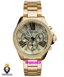 ساعت مایکل کورس زنانه طلایی کرنوگراف صفحه فول نگین 021293 MICHAEL KORS