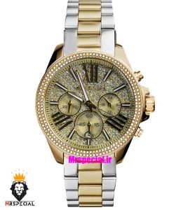 ساعت مایکل کورس زنانه استیل دو رنگ طلایی کرنوگراف صفحه فول نگین 021294 MICHAEL KORS