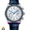 ساعت مچی مردانه امگا اسپید مستر کرنوگراف بند چرم ابی صفحه سفید OMEGA Speedmaster 020995