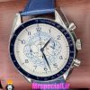 ساعت مچی مردانه امگا اسپید مستر کرنوگراف بند چرم ابی صفحه سفید OMEGA Speedmaster 020995