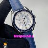 ساعت مچی مردانه امگا اسپید مستر کرنوگراف بند چرم ابی صفحه سفید OMEGA Speedmaster 020995