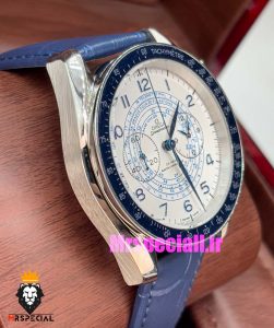 ساعت مچی مردانه امگا اسپید مستر کرنوگراف بند چرم ابی صفحه سفید OMEGA Speedmaster 020995 