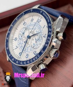 ساعت مچی مردانه امگا اسپید مستر کرنوگراف بند چرم ابی صفحه سفید OMEGA Speedmaster 020995 