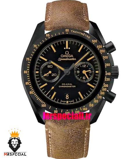ساعت مردانه امگا اسپید مستر کرنوگراف مشکی بند چرم قهوه ای OMEGA Speedmaster 01201