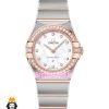 ساعت مچی زنانه امگا کانسلیشن دو رنگ رزگلد قاب نگین صفحه صدف OMEGA CONSTELLATION 4215