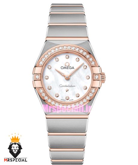 ساعت مچی زنانه امگا کانسلیشن دو رنگ رزگلد قاب نگین صفحه صدف OMEGA CONSTELLATION 4215