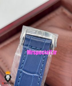 ساعت مچی مردانه امگا اسپید مستر کرنوگراف بند چرم ابی صفحه سفید OMEGA Speedmaster 020995 