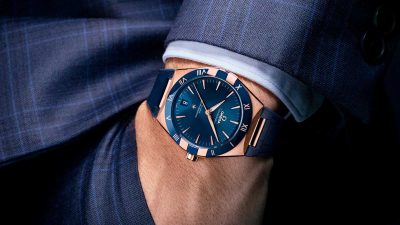 ساعت مچی مردانه امگا کانسلیشن اتوماتیک رزگلد بند چرم صفحه ابی OMEGA CONSTELLATION 00925