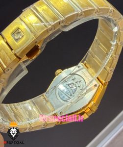 ساعت امگا زنانه کانسلیشن طلایی قاب نگین صفحه نقره ای OMEGA CONSTELLATION 021599