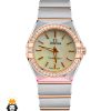 ساعت امگا زنانه کانسلیشن دورنگ رزگلد قاب نگین صفحه سفید صدف OMEGA CONSTELLATION 021598