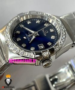 ساعت امگا زنانه مدل کانسلیشن کوارتز استیل قاب نگین صفحه ابی OMEGA CONSTELLATION 021388 