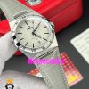 ساعت امگا مردانه کانسلیشن اتوماتیک بند چرم طوسی صفحه سفید OMEGA CONSTELLATION 021028