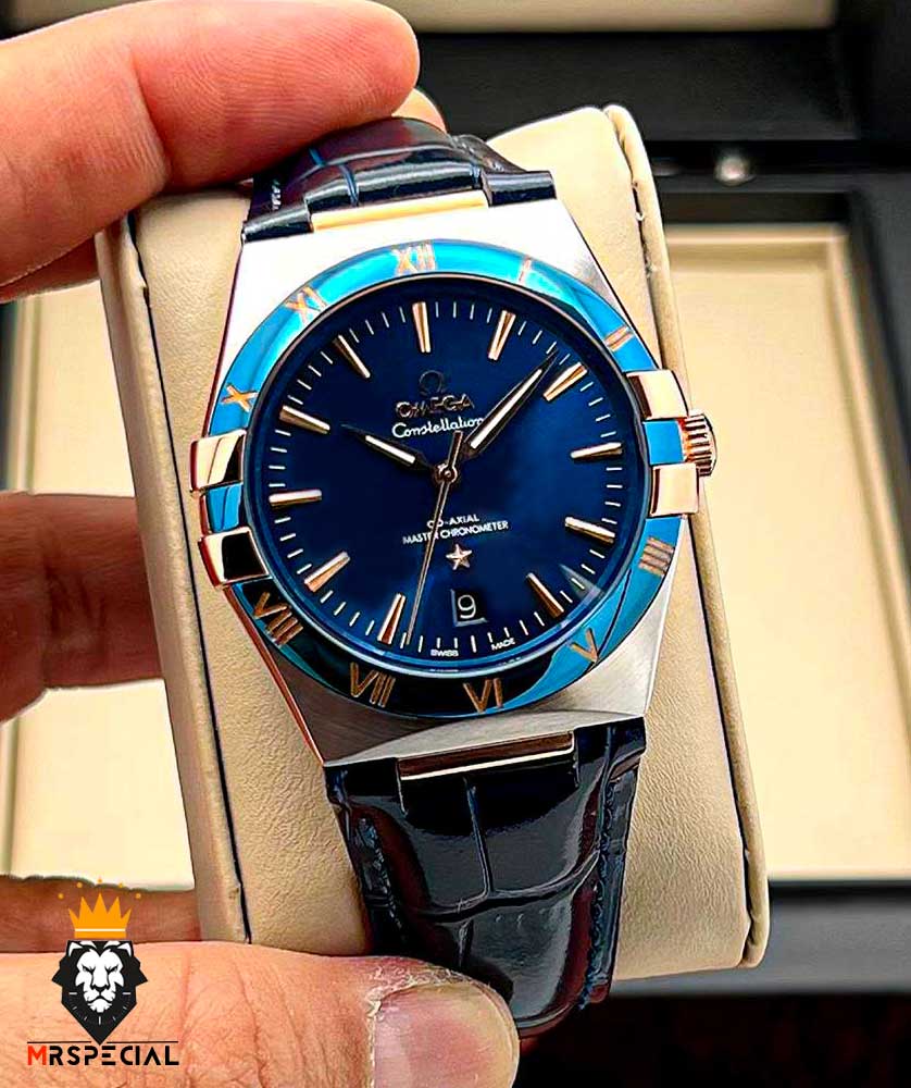 ساعت مچی مردانه امگا کانسلیشن اتوماتیک بند چرم استیل رزگلد صفحه ابی OMEGA CONSTELLATION 00924