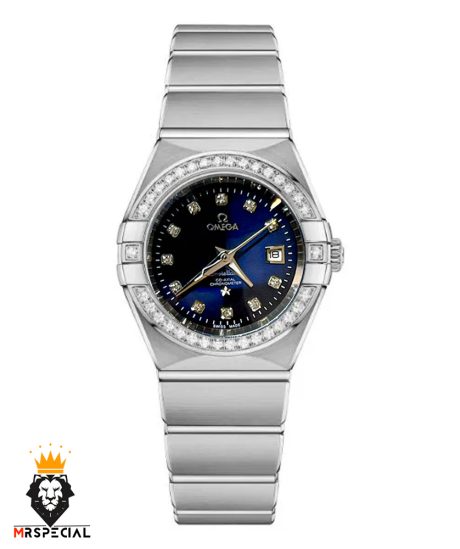 ساعت امگا زنانه مدل کانسلیشن کوارتز استیل قاب نگین صفحه ابی OMEGA CONSTELLATION 021388