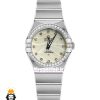 ساعت امگا زنانه مدل کانسلیشن کوارتز استیل قاب نگین صفحه سفید OMEGA CONSTELLATION 021393