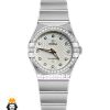 ساعت امگا زنانه مدل کانسلیشن کوارتز استیل قاب نگین صفحه سفید OMEGA CONSTELLATION 021392