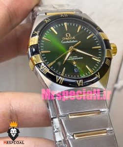 ساعت امگا مردانه مدل کانسلیشن دو رنگ طلایی صفحه سبز OMEGA Constllation Co-Axial 020949 