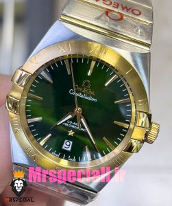 ساعت امگا مردانه مدل کانسلیشن دو رنگ طلایی صفحه سبز OMEGA Constllation 020953