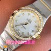 ساعت امگا زنانه مدل کانسلیشن دو رنگ طلایی صفحه صدف قاب نگین OMEGA constllation 020948