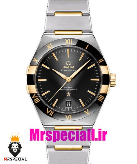 ساعت امگا مردانه مدل کانسلیشن دو رنگ طلایی صفحه مشکی OMEGA Constllation Co-Axial 020950