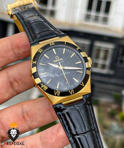 ساعت مچی مردانه امگا کانسلیشن اتوماتیک بند چرم صفحه مشکی OMEGA CONSTELLATION 00926