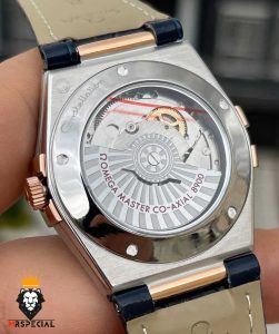 ساعت مچی مردانه امگا کانسلیشن اتوماتیک رزگلد بند چرم صفحه ابی OMEGA CONSTELLATION 00925