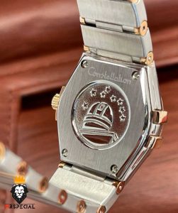ساعت مچی زنانه امگا کانسلیشن دو رنگ رزگلد قاب نگین صفحه صدف OMEGA CONSTELLATION 4215