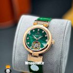 ساعت مچی زنانه امگا مدل لیدی ماتیک اتومات رزگلد بند چرم صفحه سبز صدف OMEGA LADYMATIC 021234