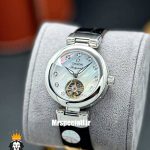 ساعت مچی زنانه امگا مدل لیدی ماتیک اتومات بند چرم صفحه سفید صدف OMEGA LADYMATIC 021236