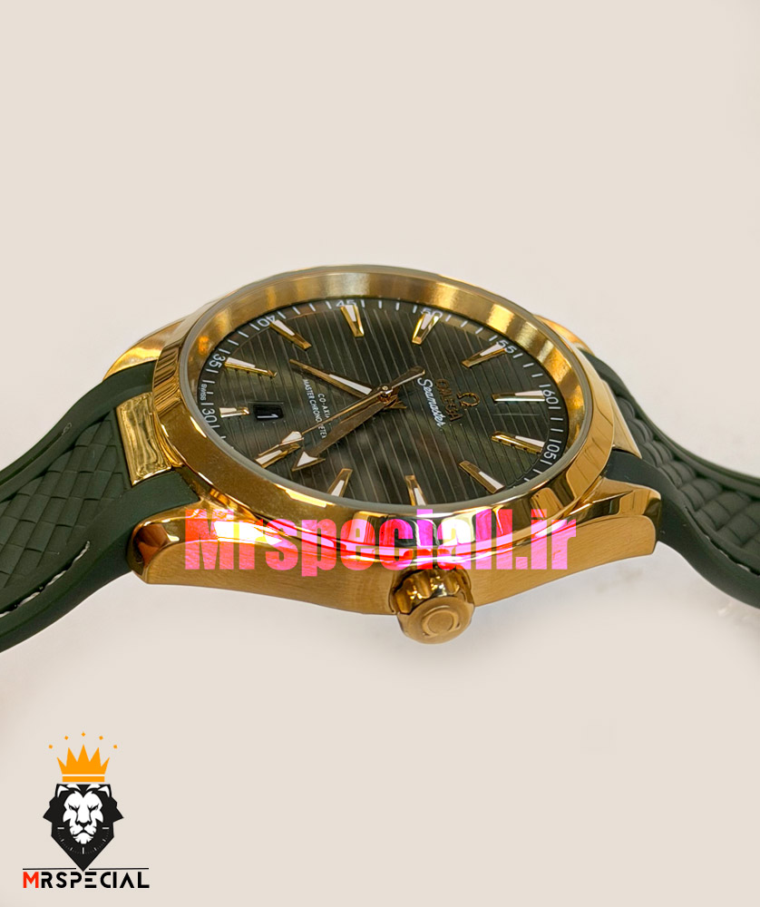 ساعت امگا مردانه سیمستر اتوماتیک بند رابر سبز قاب طلایی OMEGA SEAMASTER Aqua Terra 021720