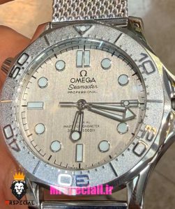 ساعت امگا مردانه مدل سیمستر 007 اتوماتیک بند حصیری صفحه طوسی OMEGA SEAMASTER 021538 