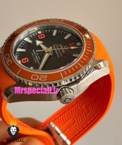 ساعت امگا مردانه سیمستر اتوماتیک رابر نارنجی صفحه مشکی OMEGA SEAMASTER Planet Ocean 016625