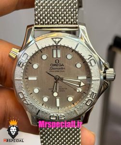 ساعت امگا مردانه مدل سیمستر 007 اتوماتیک بند حصیری صفحه طوسی OMEGA SEAMASTER 021538 