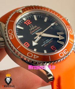 ساعت امگا مردانه سیمستر اتوماتیک رابر نارنجی صفحه مشکی OMEGA SEAMASTER Planet Ocean 016625