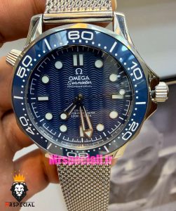 ساعت امگا مردانه مدل سیمستر 007 اتوماتیک بند حصیری صفحه ابی OMEGA SEAMASTER 021539