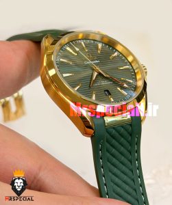 ساعت امگا مردانه سیمستر اتوماتیک بند رابر سبز قاب طلایی OMEGA SEAMASTER Aqua Terra 021720