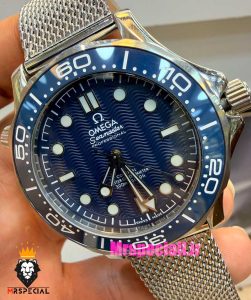 ساعت امگا مردانه مدل سیمستر 007 اتوماتیک بند حصیری صفحه ابی OMEGA SEAMASTER 021539